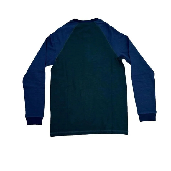 Tailor Vintage Navy Blue Green Shirt Top Tee Long Sleeve Buttons Airotec S NWT - Picture 2 of 9